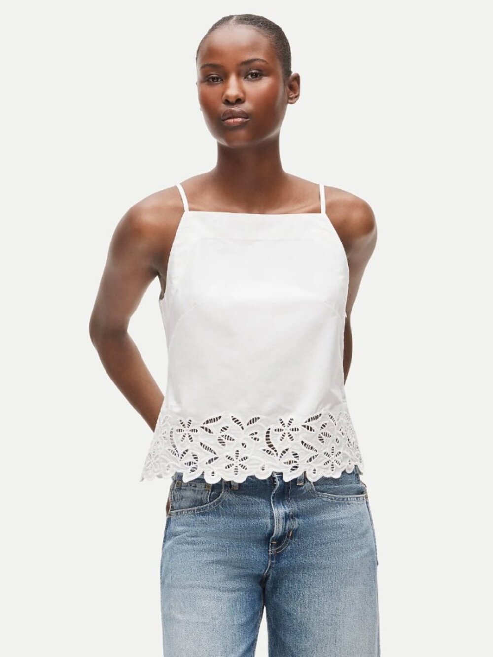 J. Crew White Embroidered high-neck top in cotton poplin Size 14